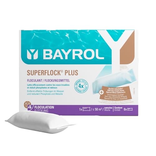 BAYROL Superflock Plus 1 kg - Flockungsmittel Pool für Sandfilter / Filterglas - Effektive Vorbeugung & Entfernung von Trübungen - Entfernt zuverlässig Phosphate & Metalle - Flockkartusche Pool