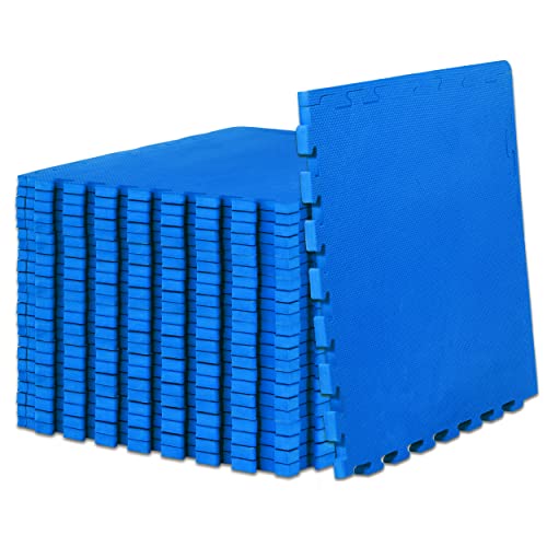 ProsourceFit Extra Thick Puzzle Exercise Mat, EVA Foam Interlocking Tiles for Protective, Cushioned Workout Flooring for Home and Gym Equipment, Blue - 3/4 inch - 96 Sq Ft - 24 Tiles