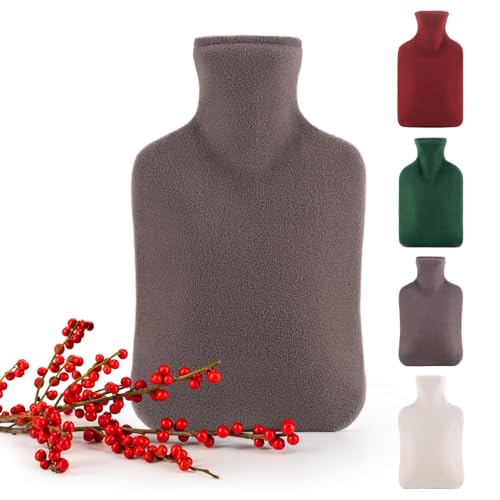 Blumtal Premium Wärmflasche mit Bezug aus Polar Fleece - Wärmeflasche aus Naturkautschuk - Bettflasche für Erwachsene - Hot Water Bag Luxus - auslaufsichere Bettflasche - weiche Bettflasche Grau