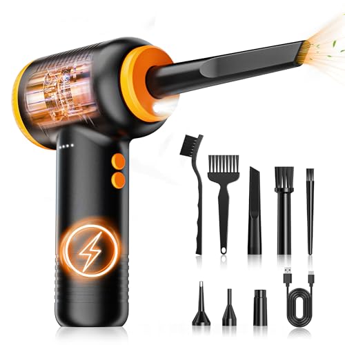 FLOWood Elektrischer Staubbläser, 120000 U/min, wiederaufladbar über USB, Computer-Reinigungsset, Schwarz und Orange