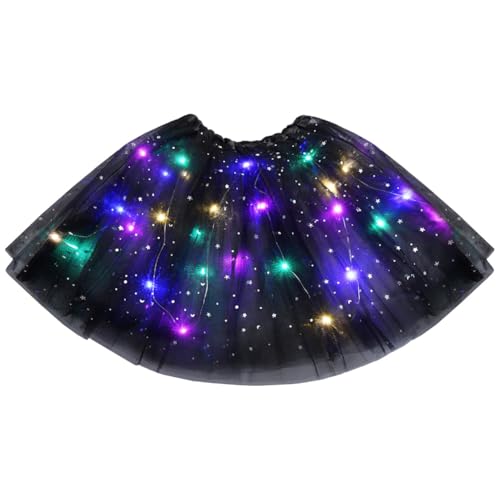 URAQT Tüllrock Damen LED Tütü Erwachsene, Tutu Rock LED, Minirock Mit LED Lichter für Fasching Karneval Motto Party Ballett Tanzen Fancy Dress Halloween Kostüm, 40CM(Schwarz)