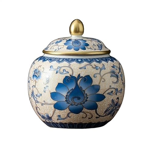 MEYINGOU Vintage Chinese Style Keramik Teedose, Keramik Lebensmittelglas Handbemalte Hortensien Keramikglas Siegelglas Haushaltsvorratskammer Vorratsbehälter