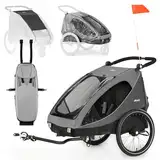 Hauck Dryk Duo Set – Fahrradanhänger inkl. Baby Lounger, Sonnensegel & Regenschutz – für 2 Kinder, faltbar, gefedert & mit Kinderwagen-Funktion - Grey