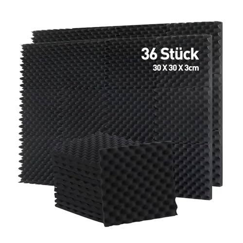 AUSLET-36 Stück Akustikpaneele für Raum,30 x 30 x 3cm Eierkiste Schaumplatten,Schalldämmung Akustikschaum für Decke,Schallabsorbierende Wandplatten für Gaming,Schalldichte Schaumplatten für Wand.