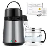 Hanchen wasser destilliergerät aus Edelstahl 304 Destilliergerät 750 W water distiller, Design mit Doppelknopf Wasserreiniger 4L/1 Gal mit Destillierreiniger und Kohlefilter (Dunkelgrau)