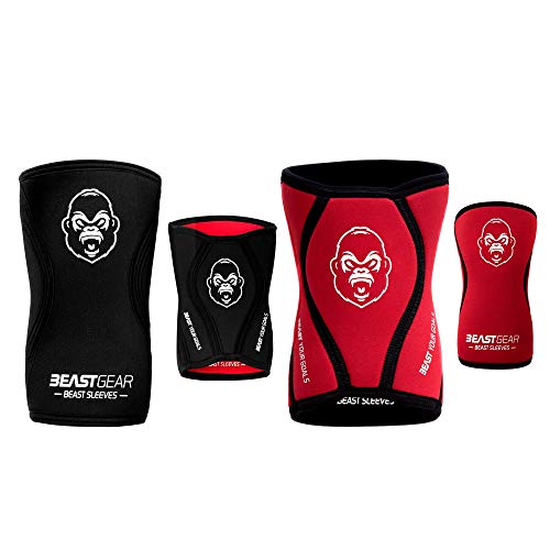 Beast Gear Beast Sleeves - Premium 5mm Neopren Kompression Knie-Bandagen für mehr Unterstützung & Schutz der Knie. Kraftsport, Gewichtheben, Crossfit, Powerlifting, Kniebeugen, Laufen und mehr. (XL)