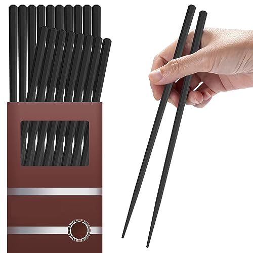 10 Paar Fiberglas-Essstäbchen, wiederverwendbar, spülmaschinenfest, 24,5 cm, rutschfest, für Familie/Hotel/Restaurant, japanische Essstäbchen, chinesische Ramen-Essstäbchen, schwarz
