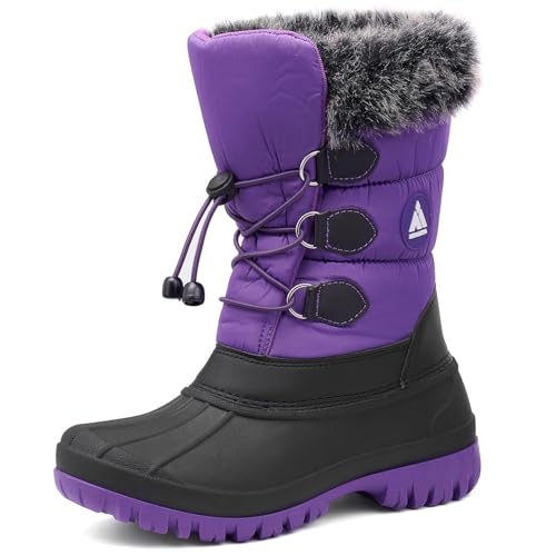 Mishansha Winterstiefel Mädchen Wasserdichte Schneestiefel Kinder Winterschuhe Jungen Schneeboots Rutschfest Winterboots Kinderstiefel Violett Schwarz,Gr.34