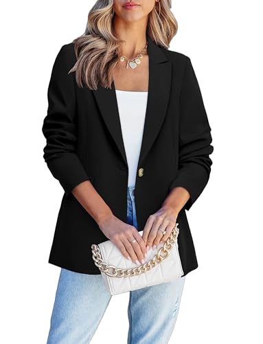 Timuspo Blaser Jacke Damen Klassische Revers Schwarzer Jersey Blazer Knopfverschluss Elegant Einfarbig Sakko mit 2 Seitentasche XL