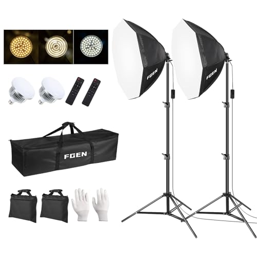 FGen Softbox Set Fotostudio,70cm Achteckiges Softbox LED Fotolicht mit 135W 3000-6500K, 2m Vollverstellbare Lichtstativ Foto licht für YouTube, Tiktok Videoaufnahmen, Studio Portraits, Fotografie