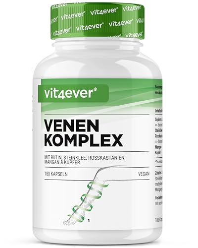 Venen Komplex - 180 Kapseln - 3 Monatsvorrat - Hochdosiert mit Rutin, Steinklee, Rosskastanienextrakt, Mangan, Kupfer - Premium Extrakte - Vegan