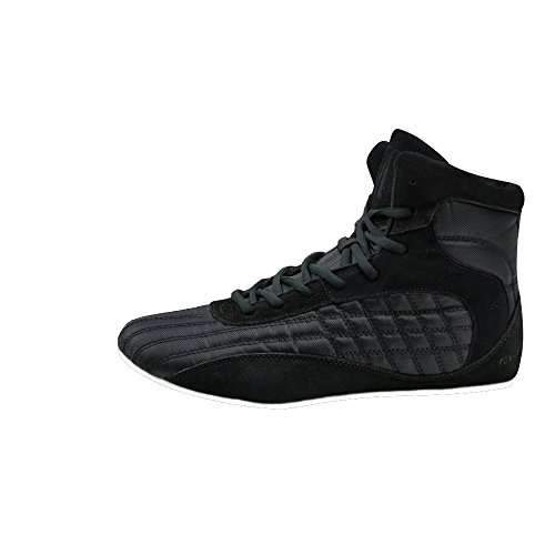 FOX-FIGHT Kampfsport Schuhe | für Damen und Herren | Atmungsaktiv Flexibel | Wildleder | Ringerschuhe | Athletik Fitnesschuhe Bodybuilding | 44 / schwarz