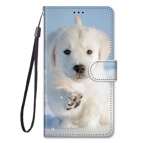 Rnrieyta Miagon Flip PU Leder Schutzhülle für Honor X7A,Bunt Muster Hülle Brieftasche Case Cover Ständer mit Kartenfächer Trageschlaufe,Schnee Hund