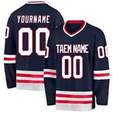 Eishockey-Trikot, personalisierbar, bedruckt, langärmelig, Hockey-Trikot, Bekleidung für Hockey-Fans, Herren, Damen, Jugendliche, 4-navy, L