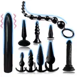 Sadodo 10 Stück Vibrator Anal Plugs Set für Frauen & Männer Sex Spielzeug Anal Massage Vibratoren für Silikon Anal Dildo Butt Plug Buttplug Anfänger Set Analkette Geschenk für Paare (Schwarz 10)