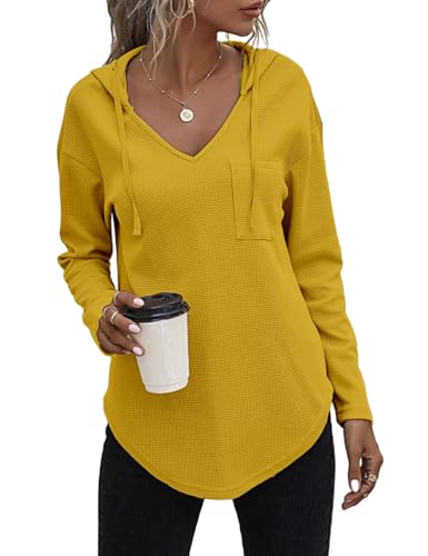 Cuptacc Damen Strickpullover Hoodie Sweatshirt Damen Langarmshirt Damen Hoodies Pullover Sweatshirt Hoodie Damen Hellgelb XL