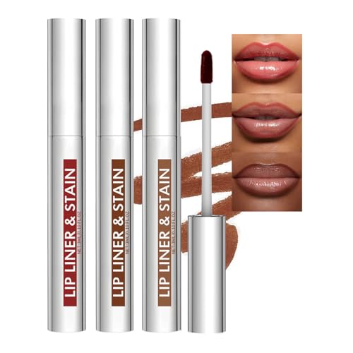 3Pcs Lip Liner Stain, Natural Long Lasting Lip Stain Peel Off, Waterproof Stay On All Day, Transfer-Proof, Highly Pigmented, Abzieh-Lippenstift (Kaffee & Kakao & Rose)
