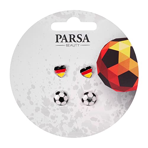 Parsa Beauty Ohrring-Set – Perfekt für die nächste Fußball EM & WM – In Deutschlandfarben für die Fussball EM 2024 – Deutschland Fanartikel - Ohrring-Set mit Fußball