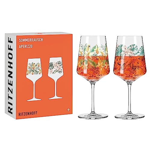 RITZENHOFF 6221001 Aperitif-Glas 2er-Set 500 ml - Serie Sommerrausch - floraler Stil, mehrfarbig - Made in Germany