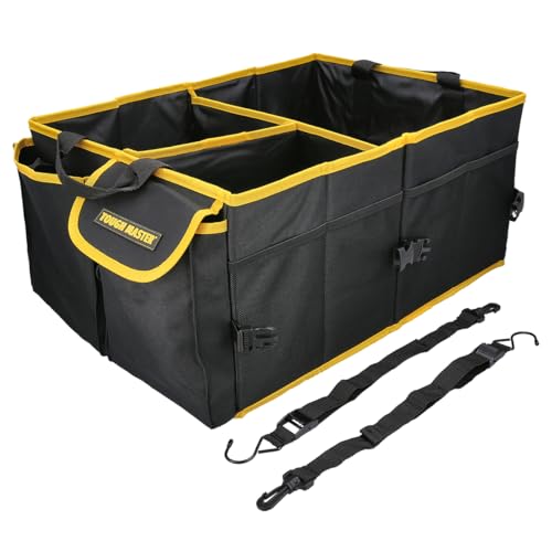 TOUGH MASTER Kofferraum-Organizer für Auto, große Kapazität, zusammenklappbar, strapazierfähig, Einkaufs-Reisehalterung für SUV, Auto, Mini-Van, LKW, schwarz und gelb, 600D Polyester