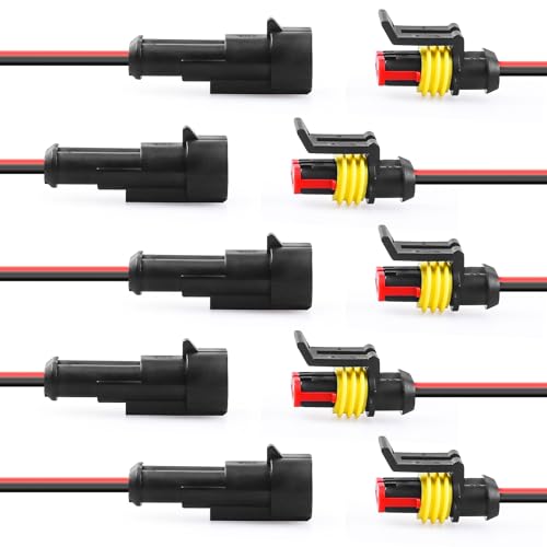 moinkerin 5 Stücke Auto Wasserdichter Steckverbinder 2 Poliger Kabel Steckverbinder Wasserdichte Stecker 12V für Boote, Motorräder, Motorroller, LKWs, Quads, Fahrräder und Dreiräder