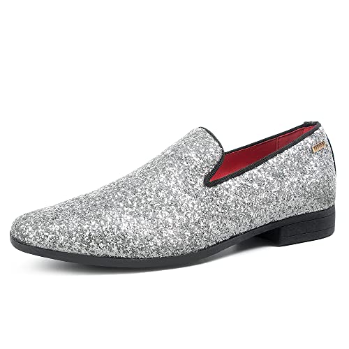 UUBARIS Herren-Slipper, Anzugschuhe, Slipper, Fahrschuhe, Smoking, Anzugschuhe, Silberfarben glitzernd, 40 EU