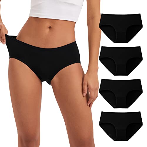 INNERSY Unterhosen Damen Schwarz Baumwoll Unterwäsche Stretch Slips Frauen Set Bequem 4er Pack (XL, Schwarz)