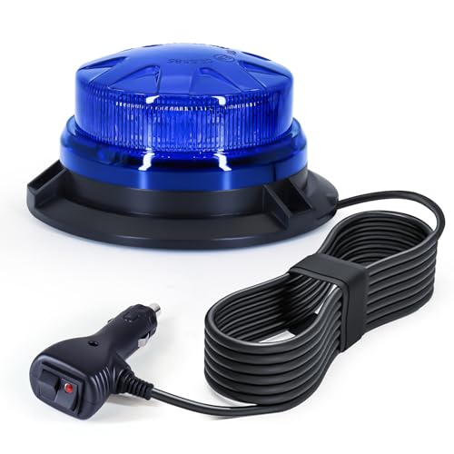 antom LED Rundumkennleuchte,12V-24V Blau Rundumleuchte mit magnetischem und 3 Meters-Kabel für Gabelstapler-Traktor Golfwagen UTV Anhänger SUV