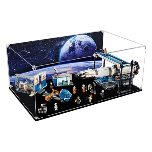 Acryl-Displaybox, kompatibel mit Lego 60229 Raketen-Lade- und Transportzentrum Modellbausatz, Sammlerstück-Geschenk-Box, Organizer (nur Box) (schwarzer Sockel, 3 mm)