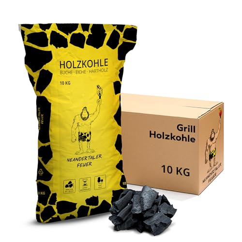 Neandertaler Feuer Holzkohle Grillkohle Buche - 10kg 20kg 30kg Charcoal BBQ Kohle für Grill Smoker Kamin | Grillholzkohle aus Laubholz Buchenholzkohle | Restaurant Qualität (10 kg)