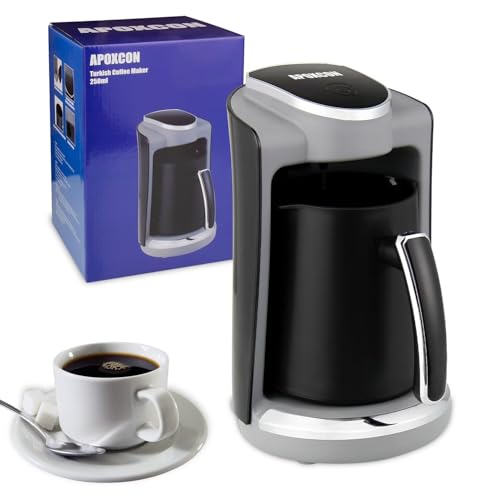 APOXCON Automatische Elektrische Türkische Kaffeemaschine, 400W kahve makinesi, elektrische türkische Kaffeemaschine für 4 Tassen mit Edelstahl-Heizplatte, verhindert Trockenkochfunktion (250 ml)