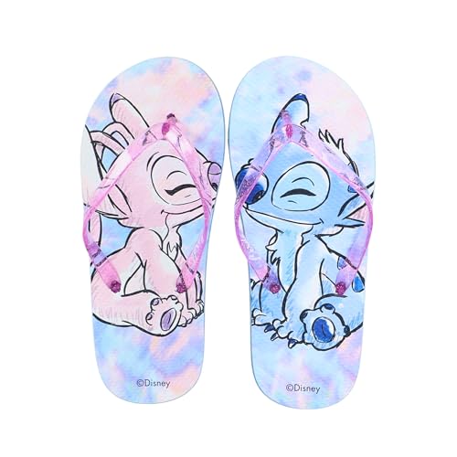 Disney Stitch Flip-Flops für Mädchen, Sommer Sandalen Zehentrenner mit Stitch und Angel, Größe EU 32/33