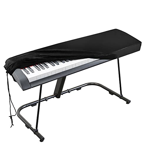 Abdeckung für Klaviertastatur, Stretch-Samt Schutzabdeckung mit verstellbaren, elastischen Schnur und Verriegeln für 88 Tasten-Tastatur, Digitalpiano Yamaha Casio Roland Konsolen und mehr (schwarz)