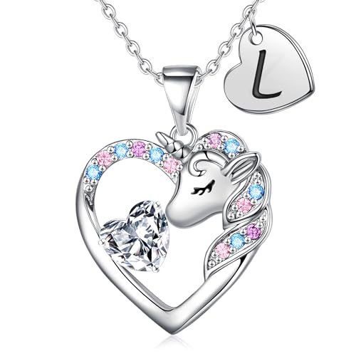 TINGN Einhorn Geschenke für Mädchen, Einhorn Kette mit Buchstaben L Kette Mädchen | Einhorn Geschenke für Mädchen Schmuck | Einhorn Kette Mädchen | Teenager Mädchen Geschenke | Einhorn Schmuck Mädchen