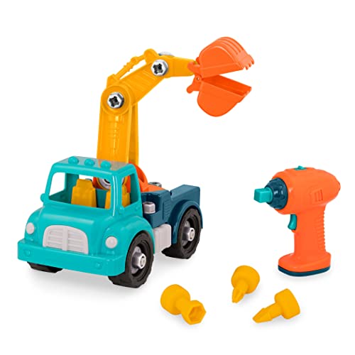 Battat – Montage Kranwagen Konstruktionsspielzeug ab 3 Jahren – Fahrzeug zum Selbstbauen mit funktionsfähigem Akkuschrauber – Pädagogisches Spielzeug für Kinder , (34 Teile), Dunkelblau