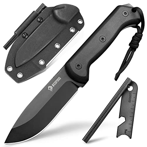 NedFoss SEAL BK Outdoor Messer feststehend, 10.5cm Full Tang Survival Messer mit 10cm Feuerstahl & Schärfer, Bushcraft Messer mit G10 Griff & Kydex holster, Jagdmesser, Schnitzmesser, Angelmesser
