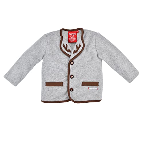 BONDI Trachten Fleecejacke Baby-Jacke Grau-Melange mit Hirschstickerei, Gr. 116