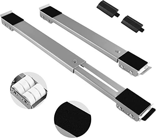SMONTER 2er Set Waschmaschinen Untergestell mit Rädern (Tragkraft von 300kg), Möbelroller mit Bremsen, Transportrollen für Waschmaschine, Kühlschrank, Trockener, Geschirrspüler usw, Silbrig