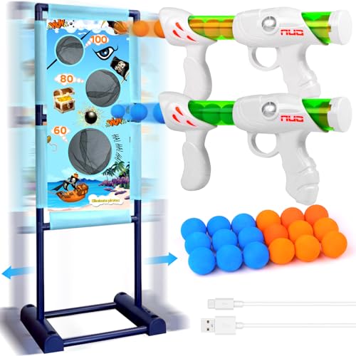 DX DA XIN Bewegliche Zielscheibe Set - Schießspiele für Kinder mit Bewegliches Ziel 2 Pcs Popper Pistole 18 Schaumball Spielzeug Kinder ab 5 6 7 8 9 Jahre Outdoor Spiele Geschenk für Junge