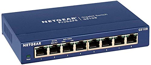 NETGEAR GS108GE LAN Switch 8 Port Netzwerk Switch (Plug-and-Play Gigabit Switch LAN Splitter, LAN Verteiler, Ethernet Hub, lüfterloses Metallgehäuse, ProSAFE Lifetime-Garantie), Blau