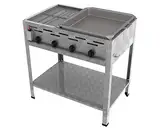 ChattenGlut Professional Gastrobräter 4-flammig Standgerät Edelstahl Stahlbrenner für Flüssiggas 810x530x800 mm (18kW 1er Rost + 2er Pfanne)