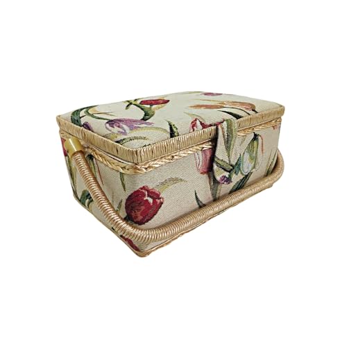 Mittlerer Nähkasten, Stoffbezogener Nähkasten mit Fächern, Nähkästchen, Geschenk für Mütter, Freunde, Schwestern, (Tulpe, Mittlerer)