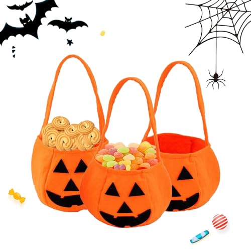 Kürbis Sammeltasche,Kürbis Tasche Eimer Süßigkeitentüten,3 Stück Halloween Kürbis Candy Bag Halloween Süßigkeits Tasche Kürbis Candy Bag Kinder Kürbis Eimer Trick or Treat Tasche