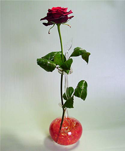 Rosenvase Einblumenvase Glas Lauscha Einschmelzung rot Vase für Rosen