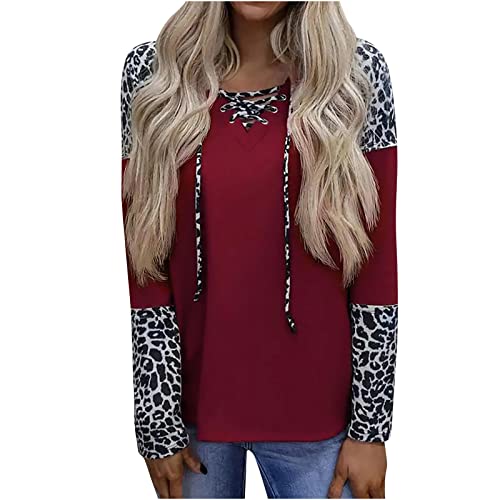 Rioge Hoodie Damen Langarm Sweatshirt Pullover mit Kapuze Spleißen Leoparden Kapuzenpullover für Frauen Lose Lässig Hoodies Oberteile Herbst Winter Tunika Tops Elegant