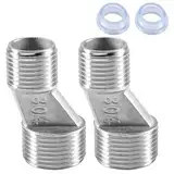 2 Stück S Anschluss Adapter, 3/4 Zoll x 1/2 Zoll Außengewinde S Adapter Duscharmatur, Edelstahl,versetzt um 10 mm Länge 48 mm, 3/4" AG x 1/2" AG, Verbindungsstück Exzenter für Wandarmaturen