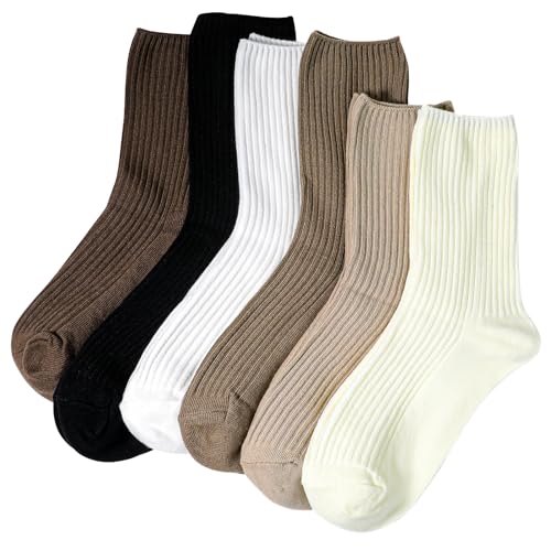 Vin Beauty 6 Paar Damen-Crew-Socken, Damen-Multipack aus Premium Baumwolle, ästhetische Sportsocken, Atmungsaktive Damensocken, Geeignet für Sport, Freizeit und Partys (Farbe 1)