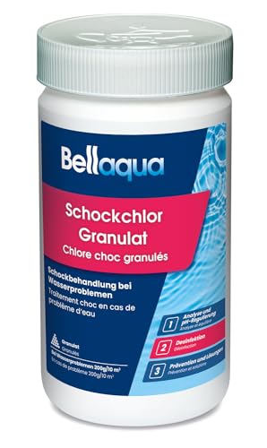 Bellaqua Schockchlor Granulat 1kg - Chlor-Granulat Fix - Chlorgranulat Pool Schnelldesinfektion, Wasserdesinfektion Chlor organisch - schnell löslich - Poolchemie, Wasserreinigung, Poolpflege