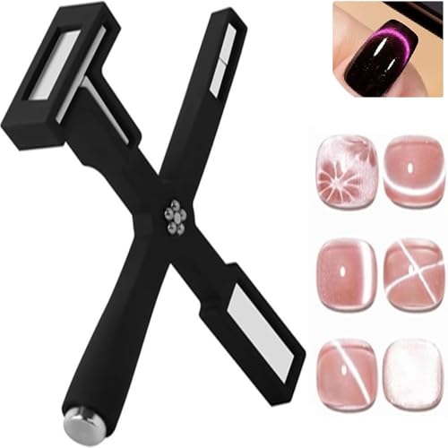 Nagelmagnet Set, Multifunktionaler Kreuz-Katzenaugen-Magnet für Nägel mit Silikon-Schutzhülle, Magnetischer Nagellack-Magnetstab für Nägel Katzenaugen-Nageldesign-Tools Nagelkunst-Zubehör (Schwarz)