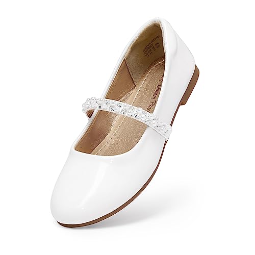 DREAM PAIRS Mädchen Mary Jane Strap Flache Schuhe Ballerinas Prinzessin Schuhe Flache Schulschuhe,Size 37.5,Weiss/Pat,SERENA-100-KIDS
